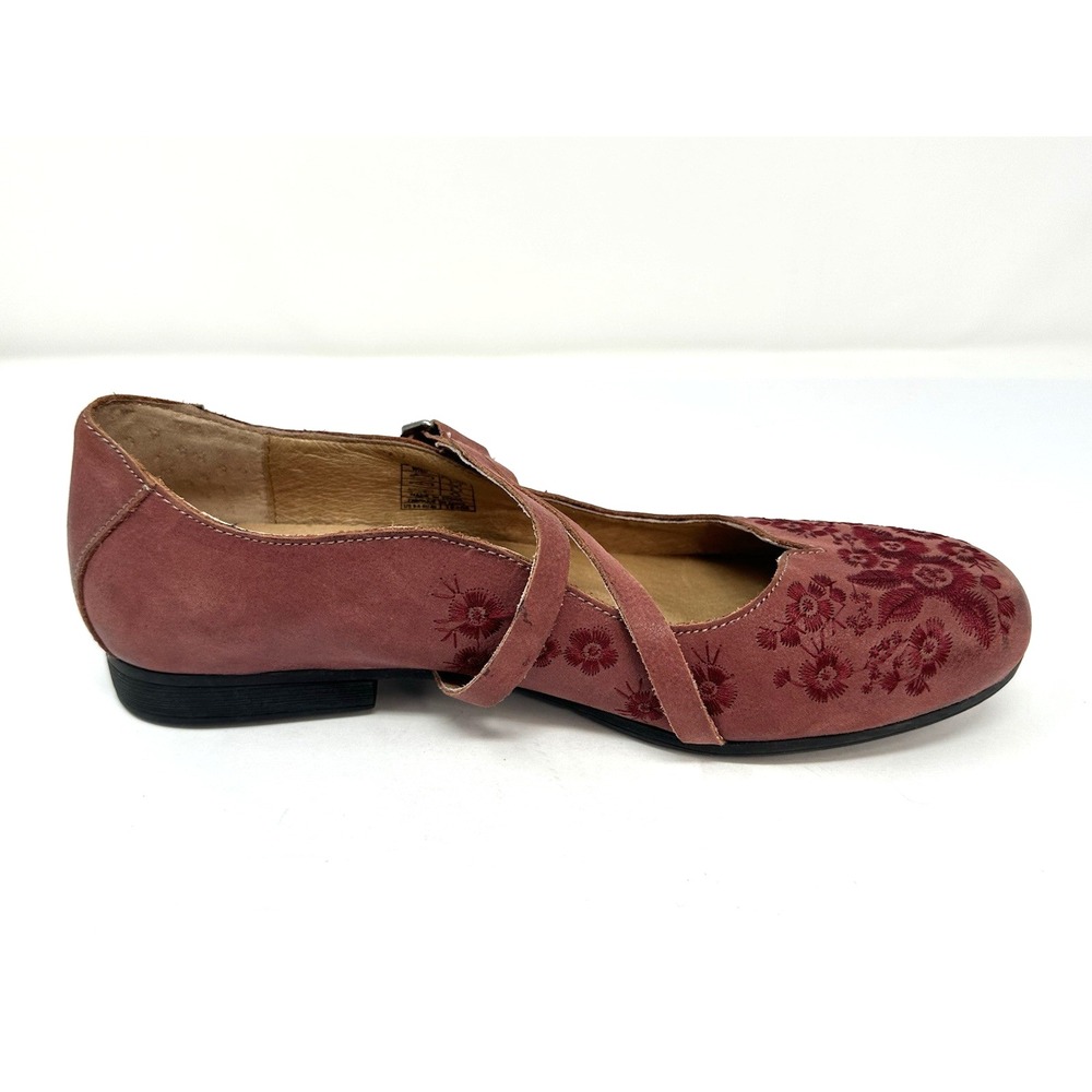 Taos Wish Embroidered Leather Mary Jane Flats Women's 8.5 EU 40 Burgundy Red - Picture 4 of 11